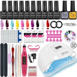 Nail Art Kits 10/6Pcs Gel Nail Polish Set With UV LED Lamp Nail Dryer Semi Permanent Hybrid Varnish Base Top Coat Soak Off UV LED Nail Art Kit T240510