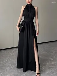 Casual Dresses Elegant Lace Up Waist Slimming Slit Sleeveless Long Dress 2024 Fashionable Women'S Clothing