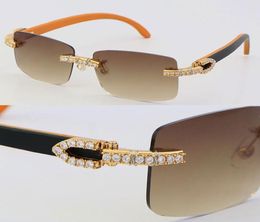 New Metal Big Stones Diamond Set Rimless 757 Sunglasses Wood Glasses Designer Wooden Man Woman Frame UV400 Lens Sun Glasses Womans1021768