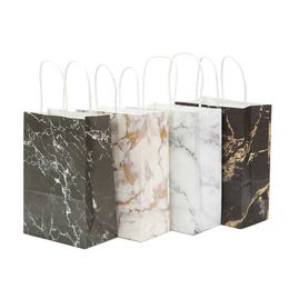 Gift Wrap 12 pieces of marble paper shopping gift bag with handle wedding portable discount candy packaging handbag baby shower party decorationQ240511