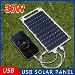 2024 30W Solar Panel With USB Portable Battery Waterproof Outdoor Camping For Mobile Phone Charging Bank 68V 240430