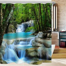 Shower Curtains AT14 3D Nature Scenery Bathroom Set Curtain With 12X Hooks Water-Repellent