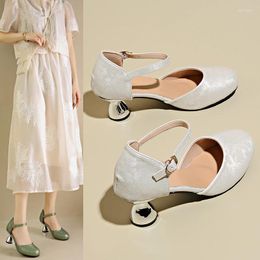 Sandals 2024 Summe Closed-toe Women Shoes Woman Dress Fashion Square Toe Mid Heel Head Wedding Party Special-shaped