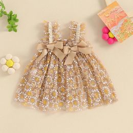 Girl Dresses Suefunskry Toddler Summer Tulle Dress Daisy Print Sleeveless Bow Decor Baby Clothes