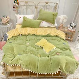 Bedding Sets Princess Style Winter Warm Velvet Flannel Fleece Set White Hairball Edge Duvet Cover Bed Sheet Pillowcases Home Textile