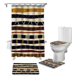 Tribal Retro Ethnic Shower Curtain Sets NonSlip Rugs Toilet Lid Cover and Bath Mat Waterproof Bathroom Curtains8014217