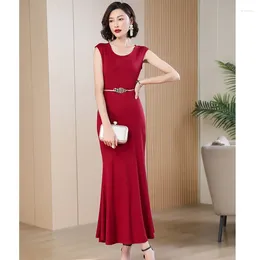 Casual Dresses Fishtail Gown Dress Sleeveless Green Red Office Lady Slim Fit Bodycon Evening Events Mermaid Women Birthday