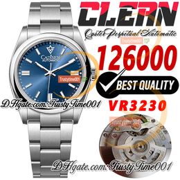 126000 VR3230 Automatic Unisex Watch Mens Womens Watches Clean CF 36mm Blue Dial Stick Markers SS 904L Steel Bracelet Super Edition Trustytime001 Wristwatches