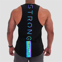 Luminous Gyms Clothing Mens Bodybuilding reflective Tank Top Cotton Sleeveless Vest Sweatshirt Fitness Workout Sportswear Tops 240510