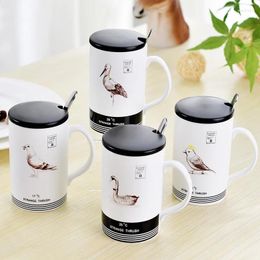 Mugs Personality Simple Migratory Birds Ceramic Coffee Milk With Cover And Cup Spoon