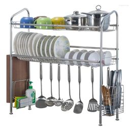 Kitchen Storage 70cm/90cm 304 Stainless Steel Shelf Over Sink Dish Drain Rack 1/2 Tiers Desktop Organiser