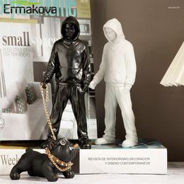 Decorative Figurines ERMAKOVA 2024 Room Decoration Creative Dog Walking Sculpture Ornaments Abstract Modern Home Desktop Study Office