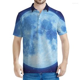 Men's Polos Classic 3D Printed Night Sky Polo Shirt For Men Retro Full Moon Graphic Short Sleeves Casual Lapel Tees Tops Summer Shirts