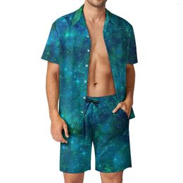 Men's Tracksuits Green Galaxy Men Sets Asteroid And Constellation Casual Shorts Summer Hawaii Beach Shirt Set Short Sleeve Oversized Suit