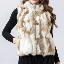 Women's Vests Natural Real Fur Vest Sleeveless 2024 Korean Women Winter Warm Zipper High Collar Waist