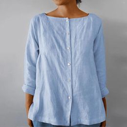 Women's Blouses Cotton And Linen Casual Button Solid Color Long Sleeve Shirt Ladies Summer Tops