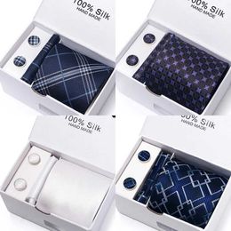 Neck Tie Set Classic Style 65 Colors Sales Silk Tie Handkerchief Cufflink Set Men Necktie Box Solid Color Sky Blue Fit Wedding Office Cravat