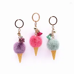 Party Favor 1PCS Ice Cream Pendant Rign Keychain Cute Plush Bags Hang Cone Car Key Chain Ring Areata Creative Gift DIY