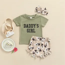 Clothing Sets 0-3Y Baby Girls Summer Outfits Short Sleeve Letter Print T-shirts Tops Ruffle Floral Shorts Headband 3 Piece Set