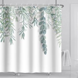 Shower Curtains Watercolour Leaves Plant Pattern Curtain Spring Summer Green Leaf Polyester Fabric Bathroom Decoration With Hooks