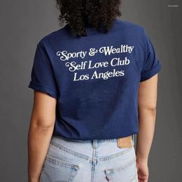 Women's T Shirts American Vintage Self Love Printed Shirt Women Navy Short Sleeve Loose Cotton Casual Tops Tees Street Fashion Aesthetic