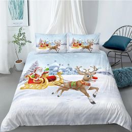 Bedding Sets 3D Duvet Cover Set Quilt Covers Pillow Cases Full Twin Double Single Size Santa Claus And The Elk