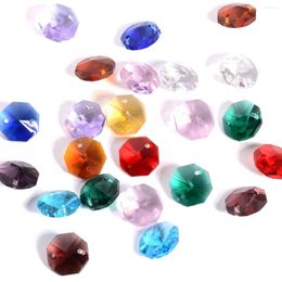Chandelier Crystal 14mm Colours Glass Octagon Beads With 1 Or 2 Holes Prism Garland Strand Chain Part Curtain DIY Jewellery Making