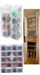 High Quality 10pcslot Foldable Plastic Shoe Storage Case Boxes Stackable Organizer Shoe Holder basket Easy DIY 04047590015