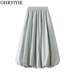 Skirts Casual High Waisted A-Line Skirt For Women Spring Summer Vintage Pleated With Pockets Female White Black Long Lady
