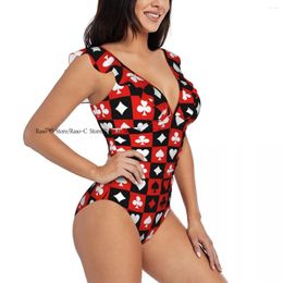 Women's Swimwear Ruffle 2024 Women Sexy One Pieces Swimsuit Female Card Suit Chess Board Monokini Bathing Beachwear