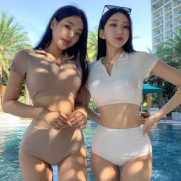 Women's Swimwear Korean Swimsuits Women Summer 2024 Beach Outing Bikini For Bath Outlet Swim Suit Style Solid Colour High Waisted Belly