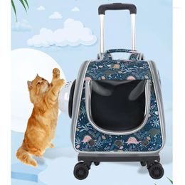 Cat Carriers Pet Suitcase Stroller Carrier Bag Breathable Backpack Portable Carrying For Dogs Large Space Trolley Travel