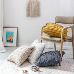 Pillow Monochrome Cover 45X45Cm Floral Tassels Square Pillowcase Yellow Ivory Grey Cotton Home Decoration Sofa 2024