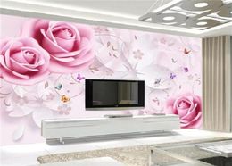 Custom Any Size 3d Wallpaper Rose ThreeDimensional Flower Butterfly Flying TV Background Wall Decoration Mural Wallpapers4142277