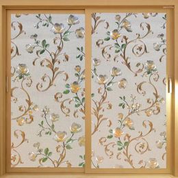 Window Stickers 45 100cm Opaque Privacy Decorative Film Golden Peony Glass Thicken Stained Static Bedroom Kitchen Bathroom Door