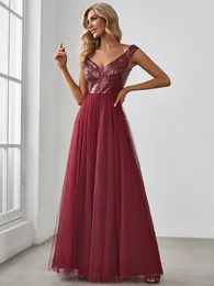 Party Dresses Luxury Evening Women Long A-LINE V-neck Sleeveless Gown 2024 Of Burgundy Sequins Exquisite Prom Dress