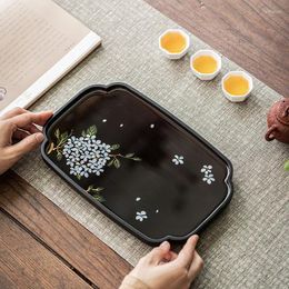 Tea Trays Hand-painted Chinese Painting Pot Bearing Dry Bubble Table Small Retro Bamboo Tray Disc Set