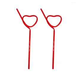 Drinking Straws 2 Pcs Heart Shape Creative Wedding Straw Cocktail Art Hard Plastic Drink Stir Bar For Party (Red)