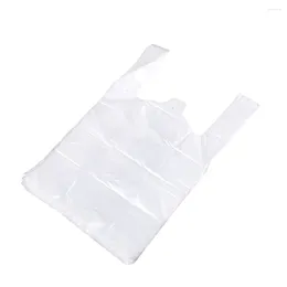 Storage Bags 100 Pcs Food Packaging Clear Tote Plastic Bag Handle Poly Carry Shopping Grocery