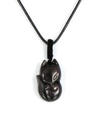 Women Men Natural Obsidian Pendant Necklace Handmade Carved Gem Stone Animal Adjustable Rope Reiki Lucky Amulet Jewelry1145849