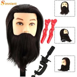 Mannequin Heads Simnient Male Head 100% real human hair used for Practising hairdresser beauty training doll head hairstyling Q240510