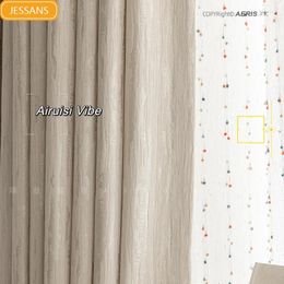 Curtain Customized Wood Grain Relief Gilding Cream Color Chenille Jacquard Curtains For Living Room Bedroom French Window Balcony