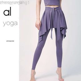 Desginer Als Yoga Aloe Pant Leggings Originsummer New Short Fake Two One Piece Running Fitness Sports Skirt Pants