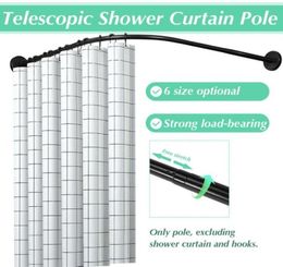 Shower Curtains Extendable Curved Curtain Rod Black U Shaped Stainless Steel Poles Punch Bathroom Rail 6 Size4045480