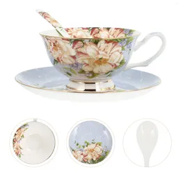 Cups Saucers 1 Set Porcelain European Style Flower Pattern Coffee Cup Saucer And Spoon