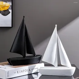 Decorative Figurines Modern Living Room TV Cabinet Ornaments Nordic Home Decor Sailboat Crafts Statue Office Desktop Decoration Resin