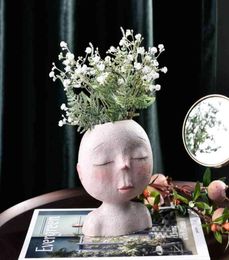 WG Planters Pots Resin Head Vase Indoor Outdoor Succulent Planter Flower Vase Creative Face Statue Home Garden Decor Sculpture 217154004