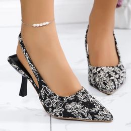 Casual Shoes 2024 Ladies Summer Sexy Pointed Retro Print Women's Leather Elegant Banquet Dress High Heels Large Size