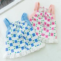 Dog Apparel Fresh Floral Clothing Summer Thin Two Legged Clothes Small Teddy Cat Tank Top Pet Puppy