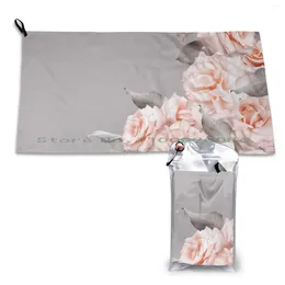 Towel Shabby Chic Vintage Peach Roses Frame On Grey Quick Dry Gym Sports Bath Portable Persian Carpet Look Rose Tinted Field